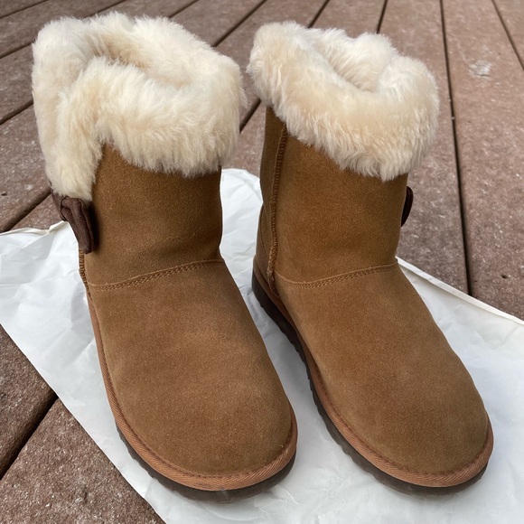Ugg Mini Side Bow Short Brown Booties Size 6 - Picture 6 of 7